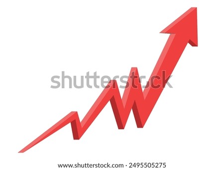 3D red business arrow graph going up volatile market graph