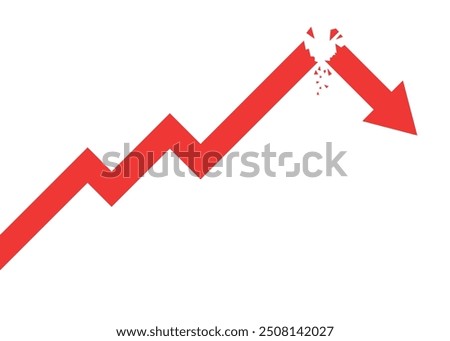 broken red arrow business graph going down represent loss