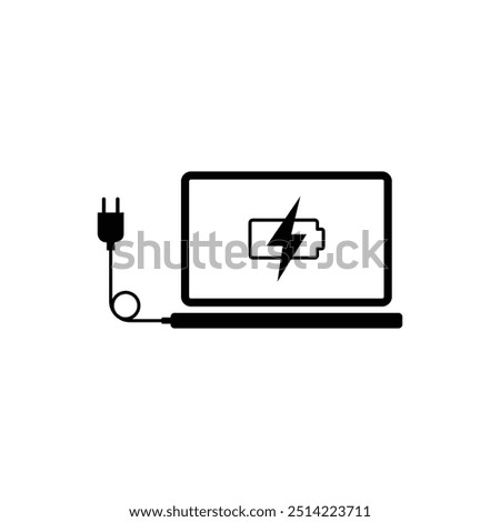 Laptop Charging Icon, Notebook Computer Power Station Symbol