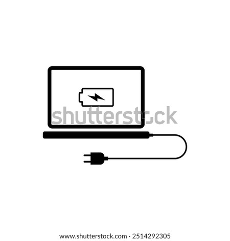 Laptop Charging Icon, Notebook Computer Power Station Symbol 