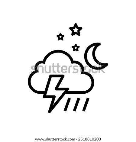 Night Thunder Storm in the Rainy Sky and Cloudy weather conditions icon with Stars and Half Moon. Weather Forecast