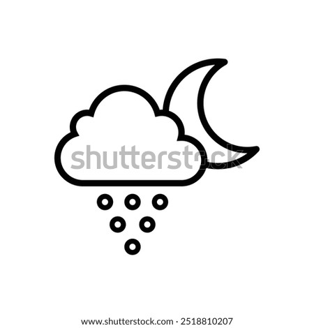 Night Snowy and cloudy weather conditions icon With Half Moon. Weather Forecast