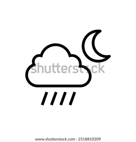 Night Rainy and cloudy weather conditions icon with Half Moon. Weather Forecast