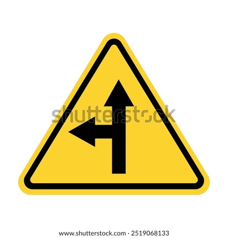 Yellow Triangle The road branches to the left ahead Road Sign. A sharp left turn ahead Traffic Sign