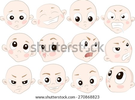 Set of cartoon people with different emotions - bald