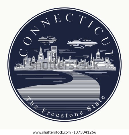 Connecticut. Tattoo and t-shirt design. Welcome to Connecticut, (USA). The freestone state slogan. Travel art concept 