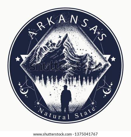 Arkansas. Tattoo and t-shirt design. Welcome to Arkansas, (USA). Natural state slogan. Travel art concept 