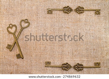 Vintage keys on sacking
