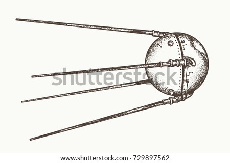 Sputnik vector. Earth satellite sputnik, hand drawn 