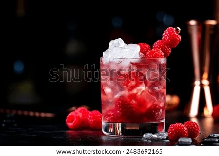 Similar – Image, Stock Photo Red alcohol cocktail with black olive and whiskey lemon cocktail