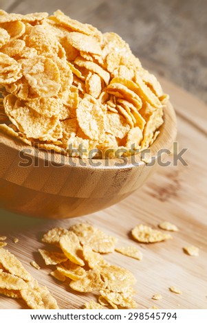 Corn flakes in a bowl, selective focus