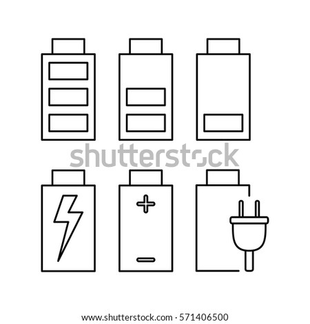 Vector line battery icon set.