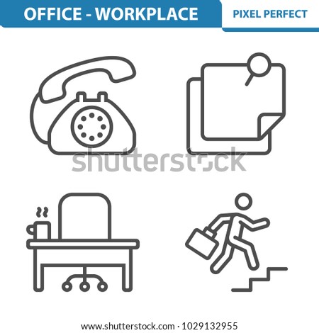 Office - Workplace Icons. Professional, pixel perfect icons optimized for both large and small resolutions. EPS 8 format. 5x size for preview.