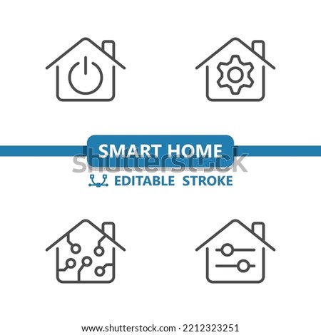 Smart Home Icons. House, Technology, Optimization, Power Button, Settings Icon. Professional, 32x32 pixel perfect vector icon. Editable Stroke