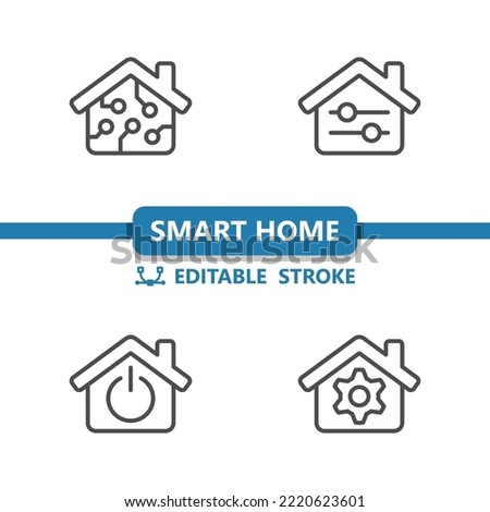 Smart Home Icons. House, Technology, Optimization, Power Button, Settings Icon. Professional, 32x32 pixel perfect vector icon. Editable Stroke