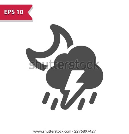 Storm Icon. Rain, Raining, Cloud, Moon, Night, Lightning Bolt, Lightning Storm, Weather. Professional, pixel perfect vector icon.