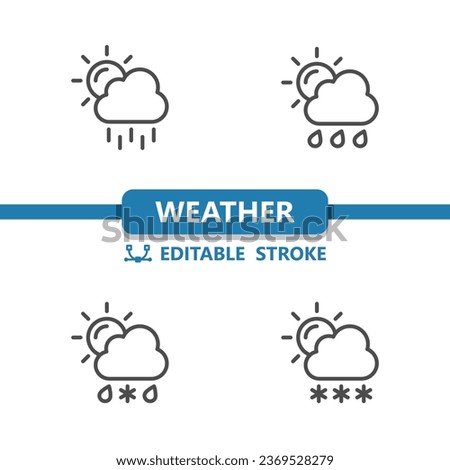 Weather Icons. Cloud, Sun, Day, Rain, Raining, Sleet, Snow, Snowing Vector Icon. Editable Stroke.