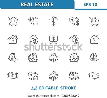Real Estate Icons. House, Home, Dollar, Price, Housing Market. Professional, 32x32 pixel perfect vector icon. Editable Stroke