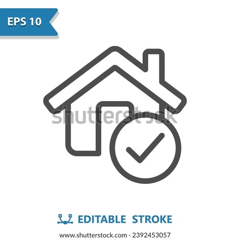 House Icon. Checkmark, Check Mark, Home, Real Estate. Professional, pixel perfect vector icon.