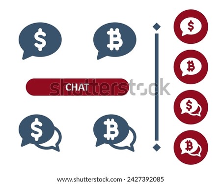 Chat Bubbles Icon. Speech Bubble, Comment, Dollar, Bitcoin, Cryptocurrency, Crypto Currency Icon. Professional, 32x32 pixel perfect vector icon.
