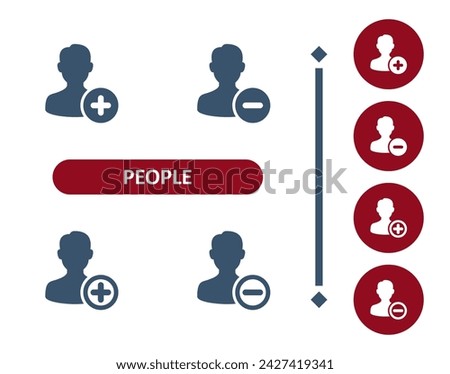 People Icons. Man, User, Avatar, Button, Add, Plus, Minus, Subtract Icon. Professional, 32x32 pixel perfect vector icon.