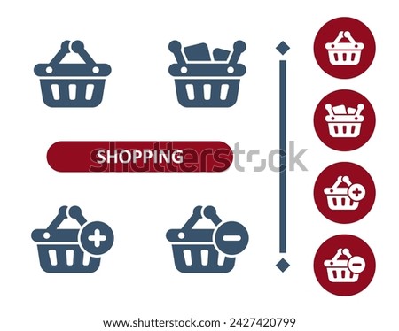 Shopping Icons. Shopping Basket, Basket, Groceries, Button, Add, Plus, Minus Icon. Professional, 32x32 pixel perfect vector icon.