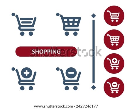 Shopping icons. Shopping cart, cart, button, add, subtract icon. Professional, 32x32 pixel perfect vector icon.