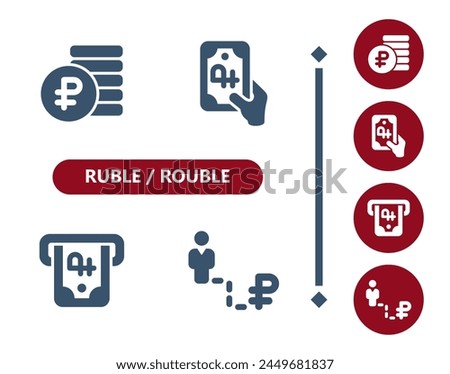 Ruble, rouble icons. Coins, coin, cash, money, Ruble, rouble bill, banknote, ATM, job, career, businessman icon. Professional, 32x32 pixel perfect vector icon.
