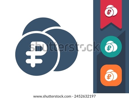 Coins Icon. Coin, Coin Stack, Stack Of Coins, Ruble, Rouble. Professional, pixel perfect vector icon.