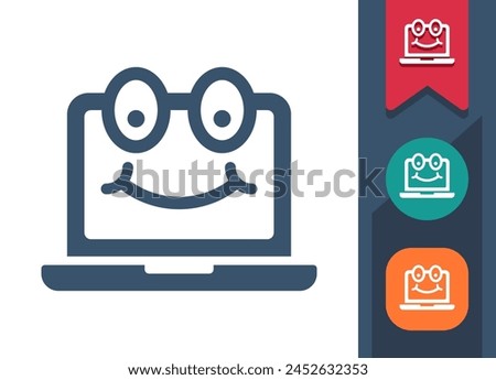 Laptop Icon. Computer, Smile, Smiley Face. Professional, pixel perfect vector icon.