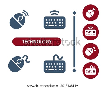 Technology icons. Device, mouse, keyboard, wireless icon. Professional, 32x32 pixel perfect vector icon.