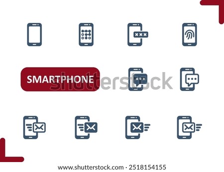 Smartphone Icons. Mobile Phone, Telephone, Phone Call, Text Message, Texting, Security Icon. Professional, pixel perfect vector icon set.