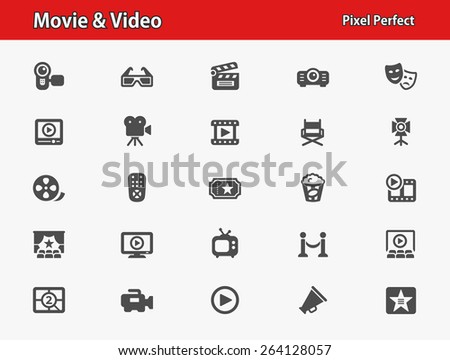 Movie & Video Icons. Professional, pixel perfect icons optimized for both large and small resolutions. EPS 8 format.