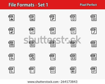 File Formats Icons. Professional, pixel perfect icons optimized for both large and small resolutions. EPS 8 format.