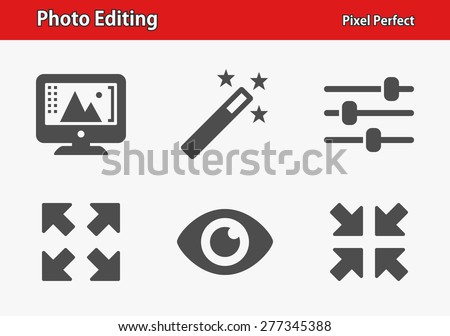 Photo Editing Icons. Professional, pixel perfect icons optimized for both large and small resolutions. EPS 8 format. Designed at 32 x 32 pixels.