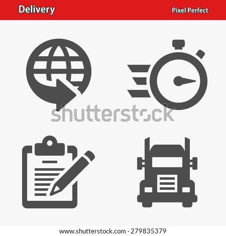 Delivery Icons. Professional, pixel perfect icons optimized for both large and small resolutions. EPS 8 format. Designed at 32 x 32 pixels.