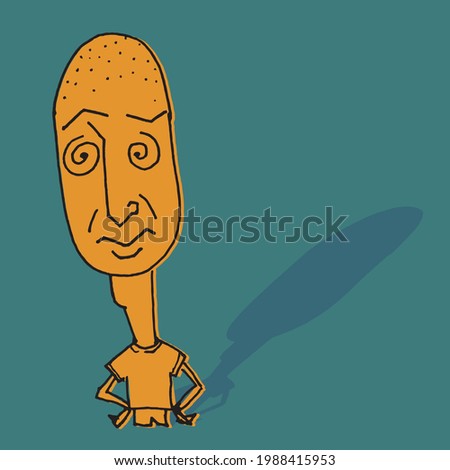 Cartoon Orange Guy with Crazy Eyes Big Head and Shadow