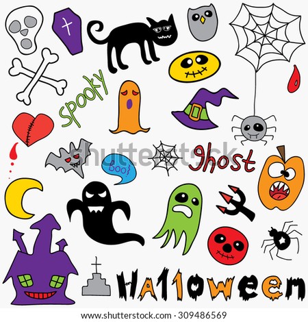 Doodle halloween holiday background. Halloween doodles elements. vector illustration