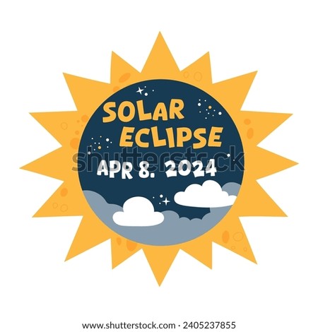 Hand drawn banner solar eclipse 8 april 2024. Vector design with sun, sky and stars.