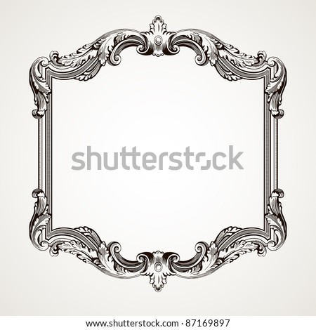 Vector vintage border  frame engraving  with retro ornament pattern in antique rococo style decorative design