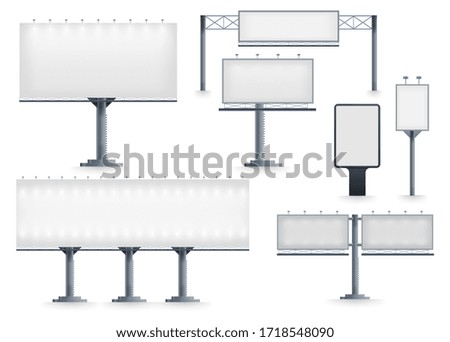 Billboard blank. Realistic empty billboard isolated on white background. City outdoor blank banner large format for advertise media. Outdoor advertising poster template. Empty bill board for ad media.