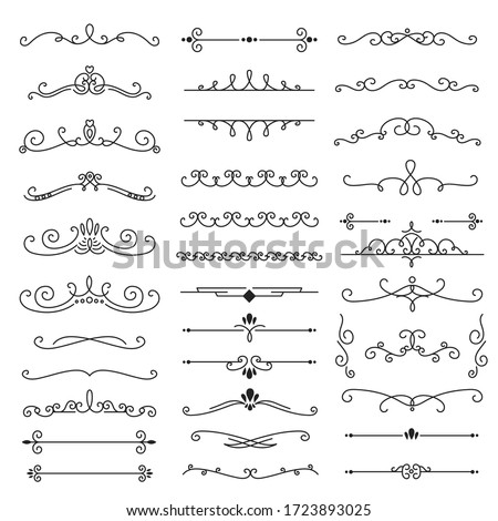 Decorative swirls divider. Collection of vector calligraphic objects for wedding invitation, greeting card and certificate design. Lines, borders, swirls and divider in retro classic style.