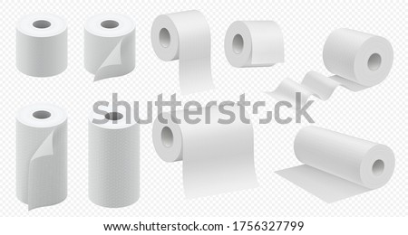 Toilet paper roll. Vector toilet tape and kitchen paper towel template. Realistic hygiene tissue package mockup. Paper napkins tube vector illustration