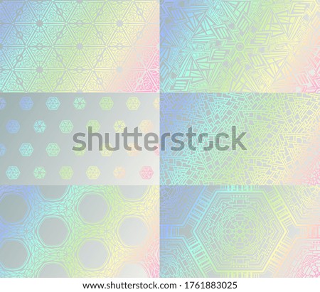 Holographic texture. Vector gradient hologram iridescent geometric mosaic pattern collection. Abstract neon foil holographic texture background template