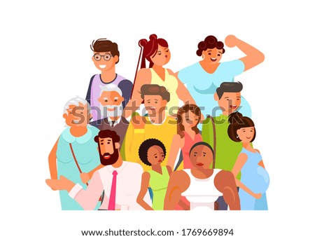Crowd of adult people banner, age and ethnic diversity. Flat Art Rastered Copy
