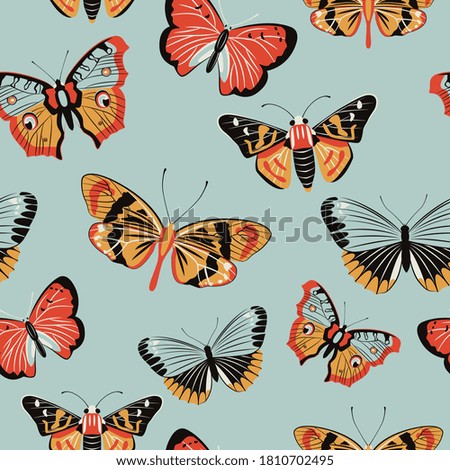 Butterfly and moth. Endless butterfly and night-fly moth vector seamless pattern texture background in pastel color. Repeated flying insect illustration design for fabric textile, wrapping, wallpaper