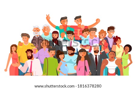 Social diversity crowd. Happy old and young men and women together. Diverse multicultural group of people isolated on white background. Flat Art Rastered Copy