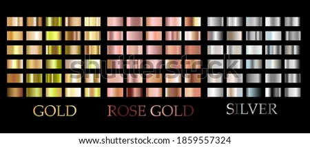 Gradient square. Shiny glowing rose, gold, silver gradient square set. colorful metallic background, cover, frame, ribbon design element illustration. Luxury alloy palette on dark space