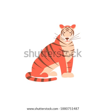 Wild tiger is sitting isolated on a white background. Tigers population. Symbol of 2022 new year. Flat Art Rastered Copy