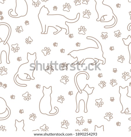 Vector seamless pattern illustration with fun cat. Animal background. Health care, vet, nutrition, exhibition. Design for fabric, print, wrapping paper or print.